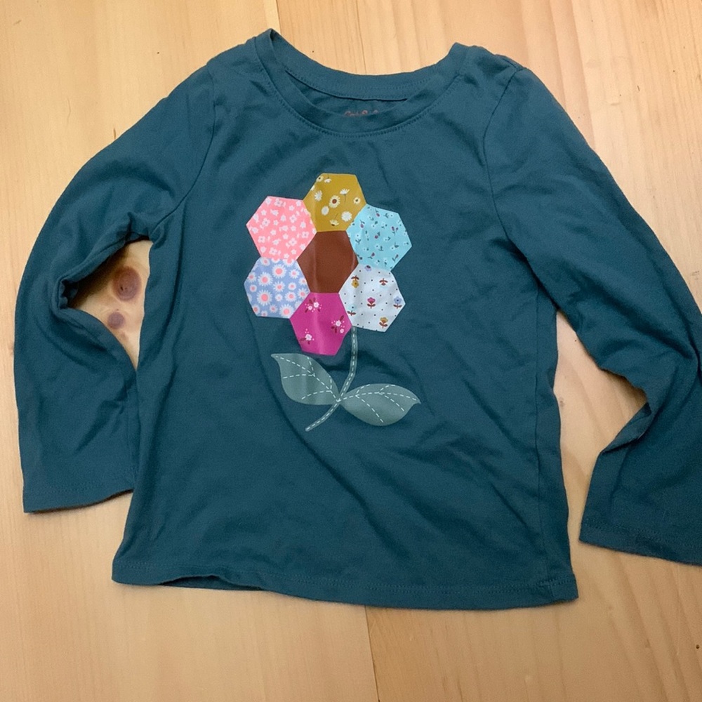 Cat & Jack 3t Girls Green Floral Hexagon Long Sleeve
